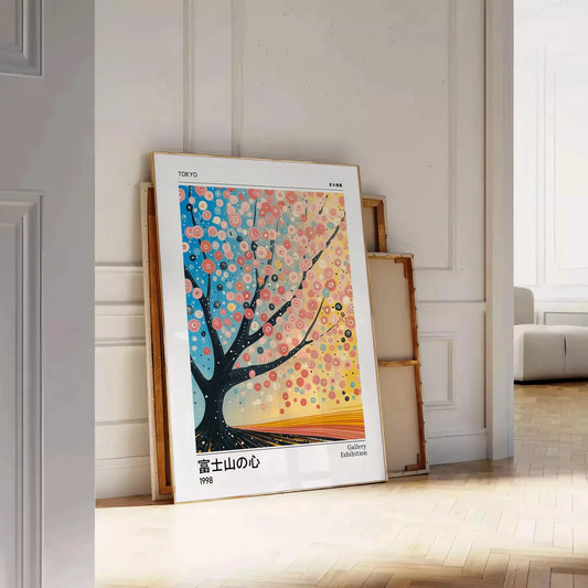 stunning Cherry Tree Yayoi Kusama 2 poster vibrant orange cool blue hues artwork iconic style modern twist perfect art lover space sizes A4 cm A0