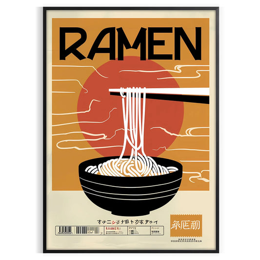 space captivating ramen kitchen poster bold black vibrant orange hues wall art unique gift food lovers sizes A4 cm A0