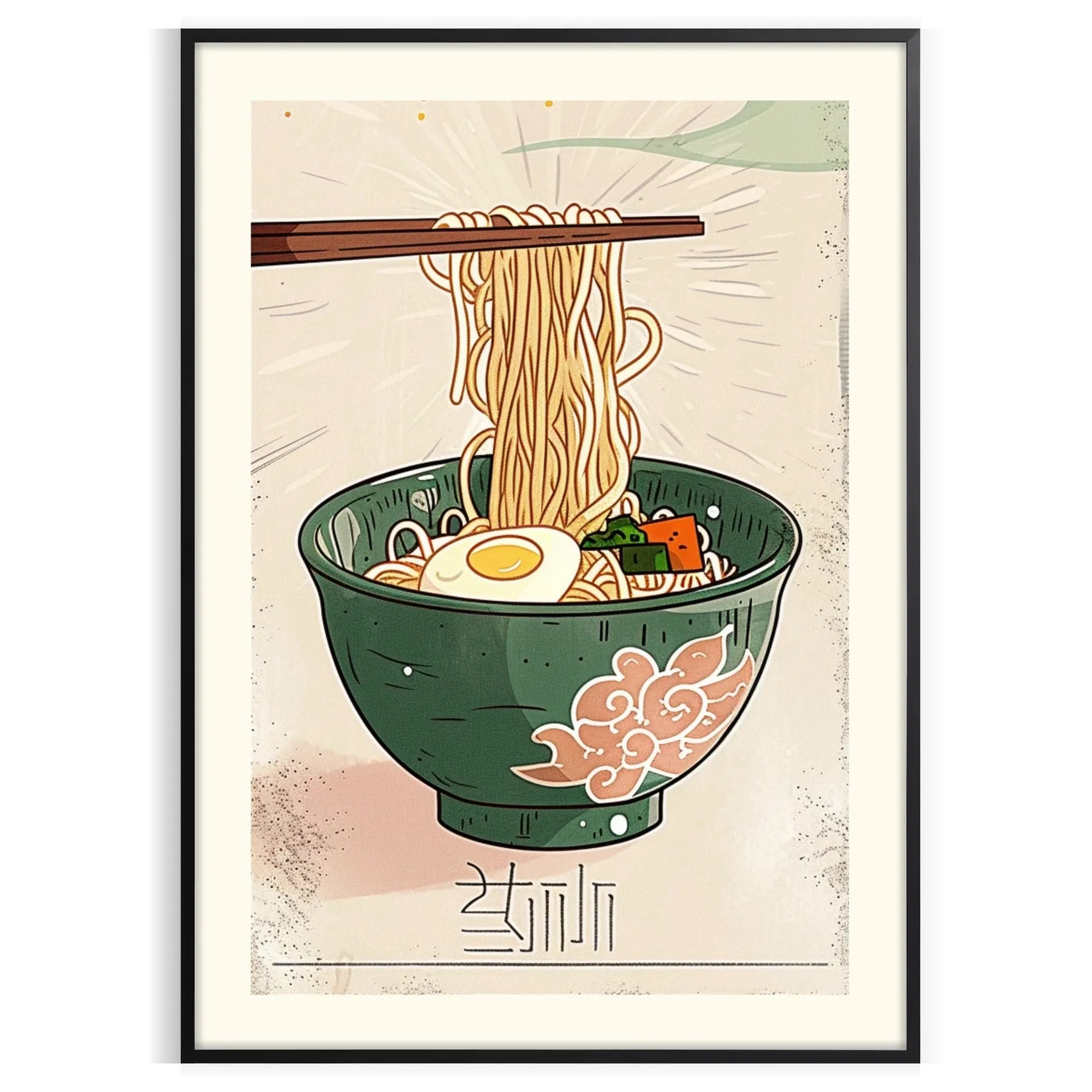 space vibrant Ramen Kitchen poster lively green orange hues wall art enthusiasts eye print ideal gift food lovers popular dimensions A4 cm A0