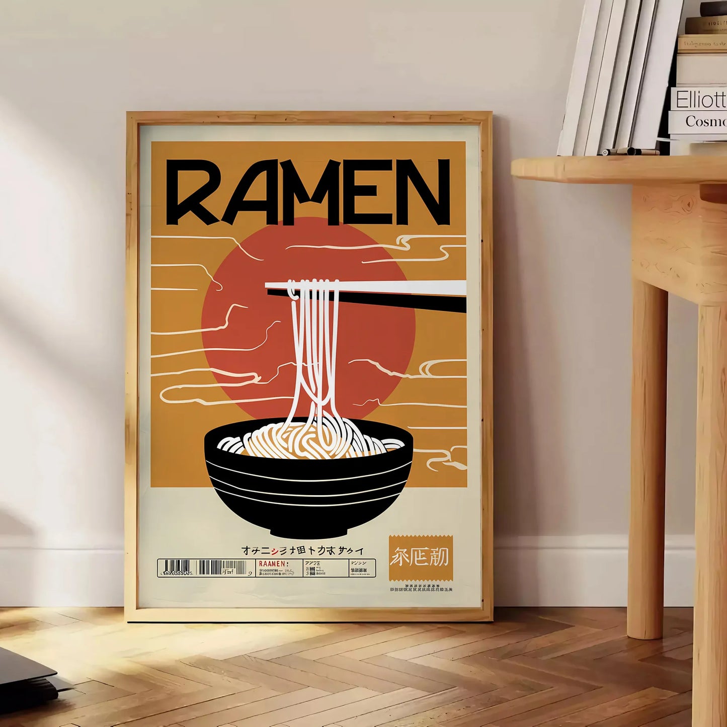 space captivating ramen kitchen poster bold black vibrant orange hues wall art unique gift food lovers sizes A4 cm A0