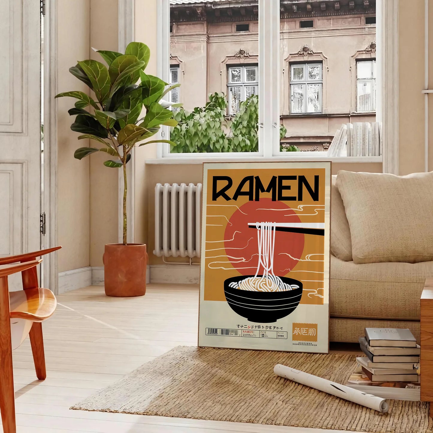 space captivating ramen kitchen poster bold black vibrant orange hues wall art unique gift food lovers sizes A4 cm A0