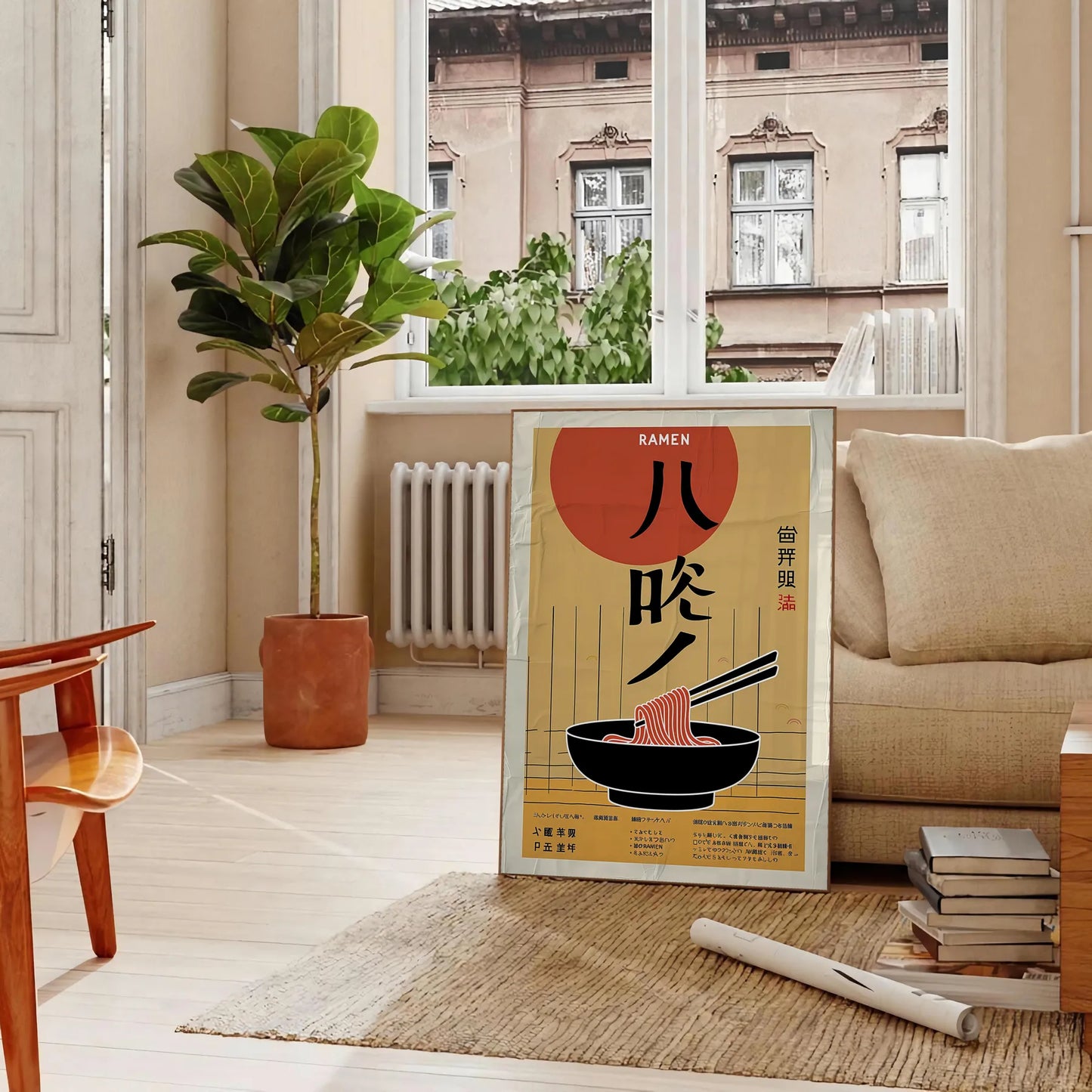 space vibrant Ramen Kitchen poster bold yellow black hues wall art unique gift food lovers room decor eye print A4 cm A0 sizes