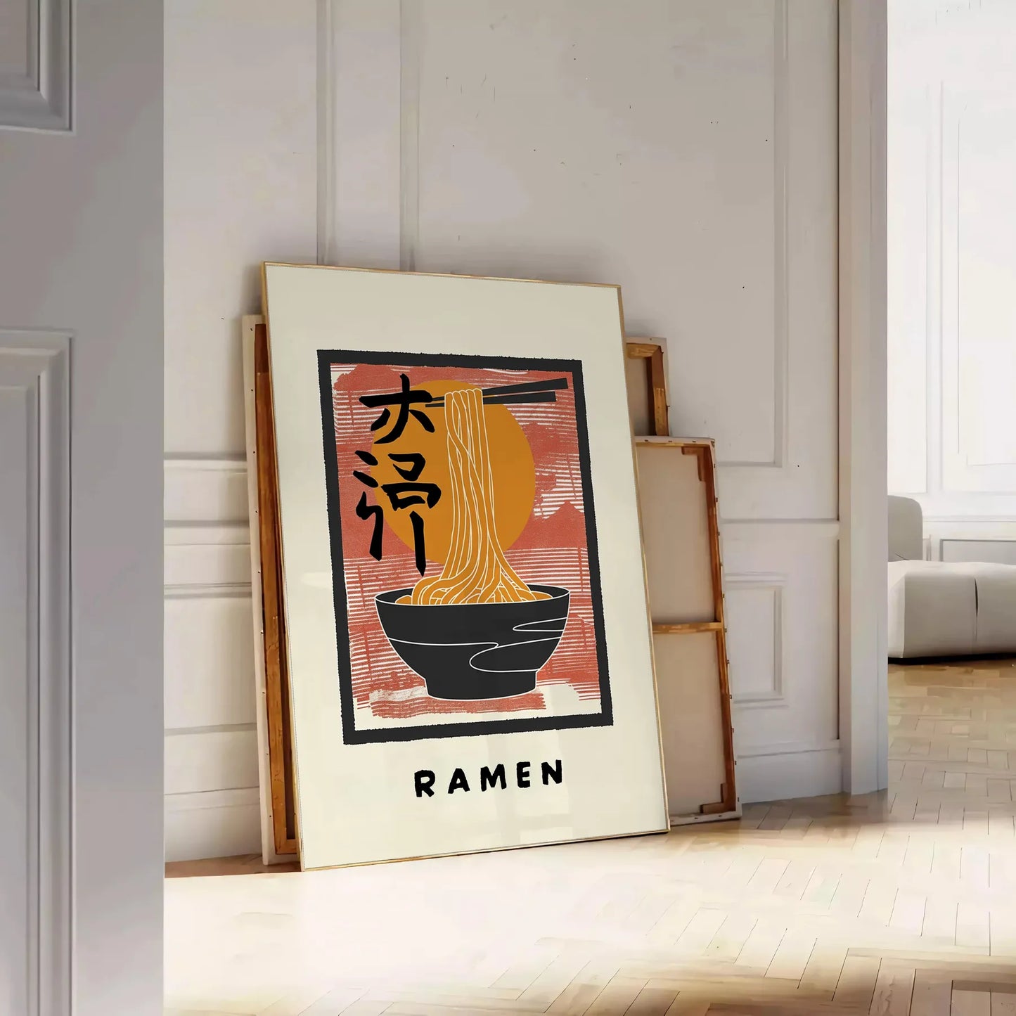 space ramen kitchen poster bold black vibrant orange wall art eye print touch culinary flair room gift food lovers décor