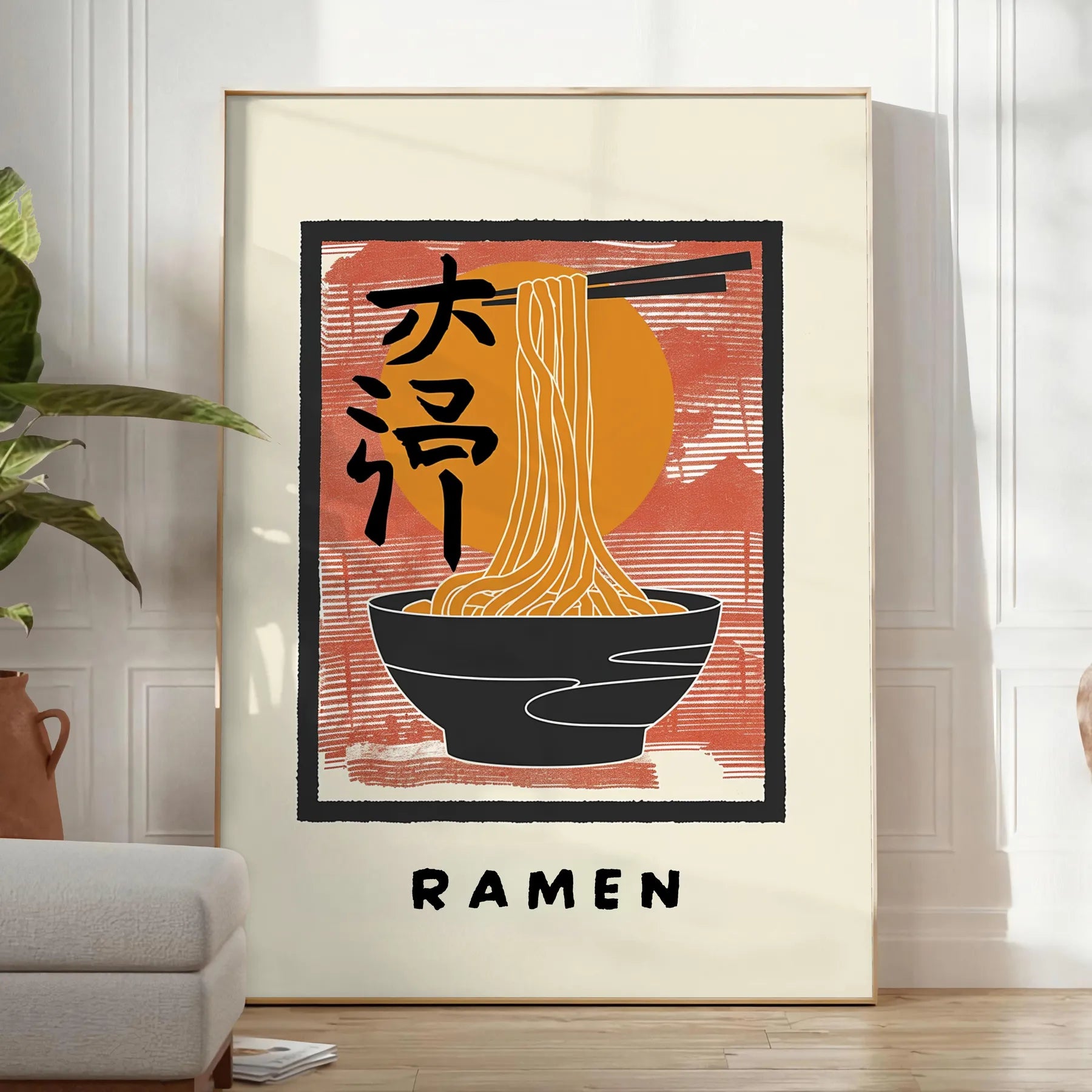 space ramen kitchen poster bold black vibrant orange wall art eye print touch culinary flair room gift food lovers décor