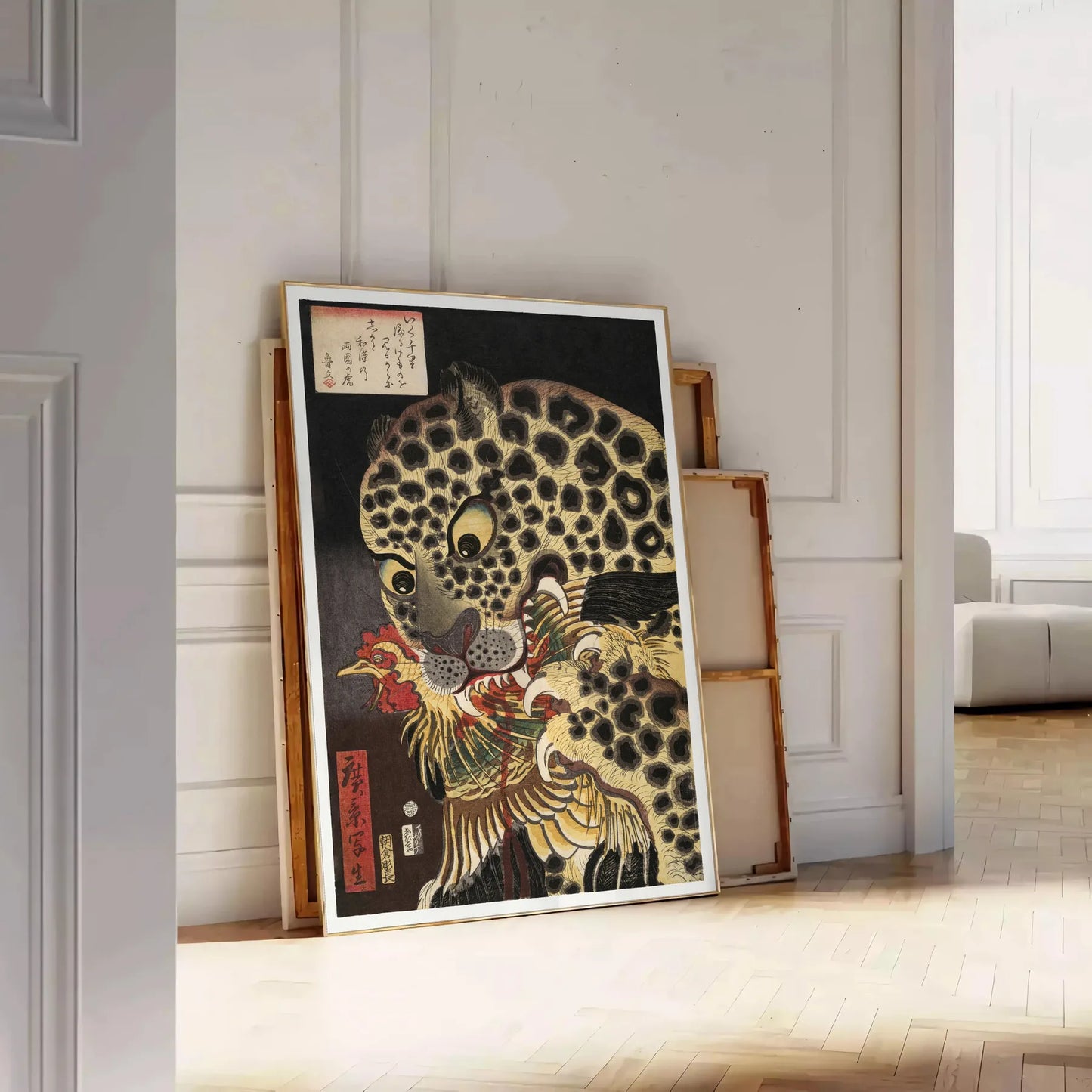 captivating vintage Japanese poster vibrant green orange hues exquisite wall art unique charm space perfect gift lovers decor timeless artwork unframed options available