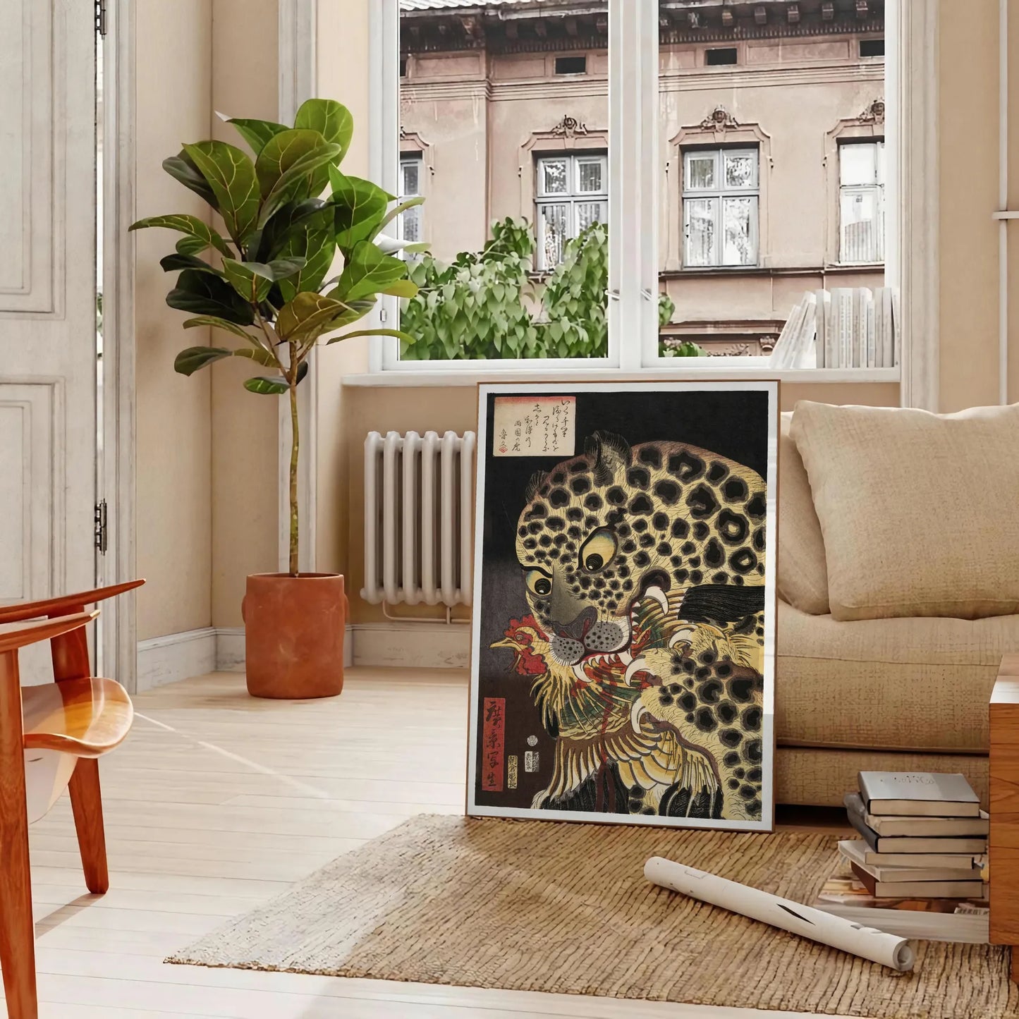 captivating vintage Japanese poster vibrant green orange hues exquisite wall art unique charm space perfect gift lovers decor timeless artwork unframed options available