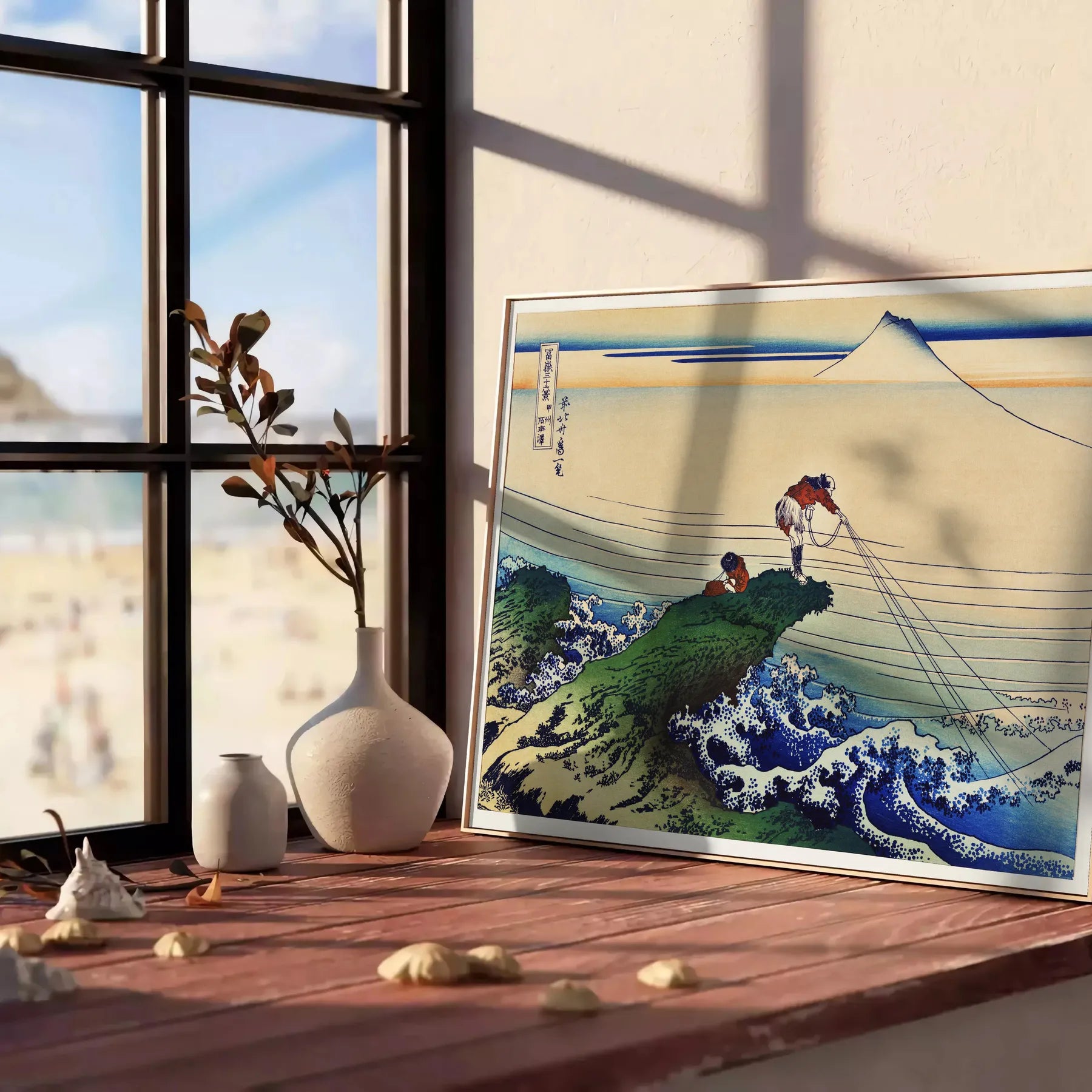 space vintage Japanese poster earthy brown green hues wall art thoughtful gift exquisite print timeless elegance room sizes A4 cm A0