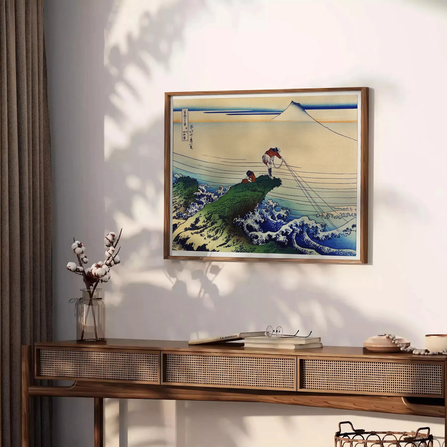 space vintage Japanese poster earthy brown green hues wall art thoughtful gift exquisite print timeless elegance room sizes A4 cm A0