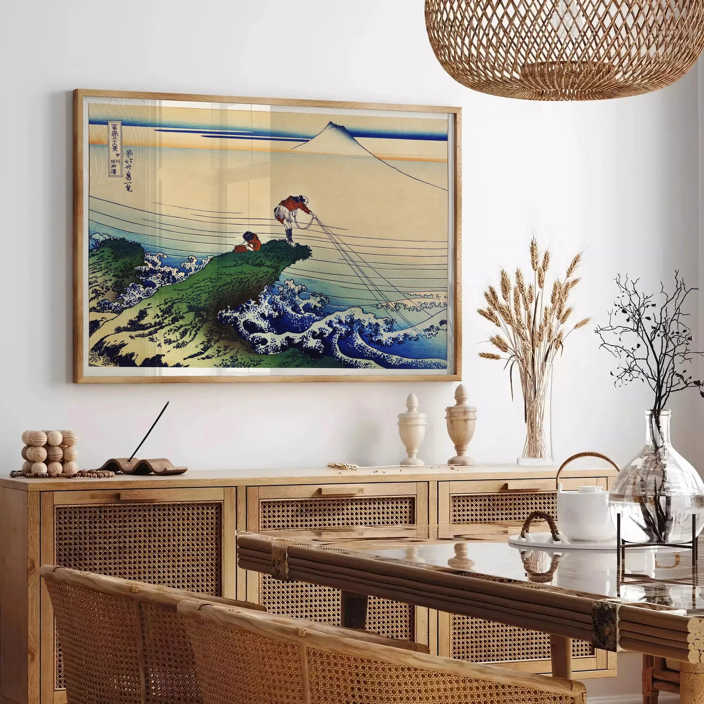 space vintage Japanese poster earthy brown green hues wall art thoughtful gift exquisite print timeless elegance room sizes A4 cm A0